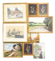 20thC School. A collection of oil on boards, comprising B Stenson, oil on board cottage in floral ga