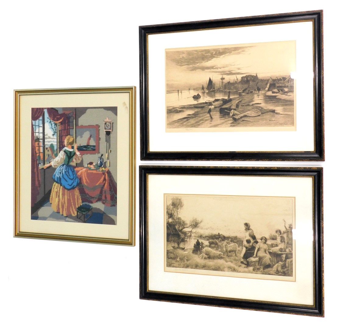 Three 19thC and later prints, comprising after Robert Walker McBeth (1848-1910), etching, signed in