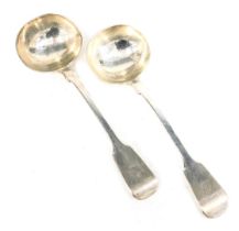 A pair of silver fiddle pattern toddy ladles, each bearing the initial D, George W Adams, London 185