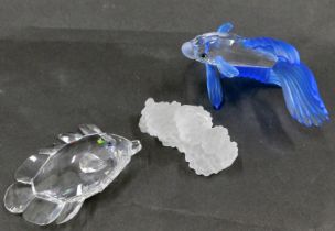Two Swarovski crystal fish figure groups, comprising a blue glass mystique fish 6cm high, and a fish