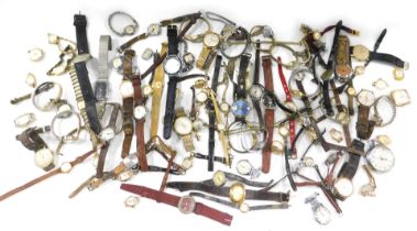 A quantity of wristwatches, gold plated and stainless steel, bark effect and others, to include Inge