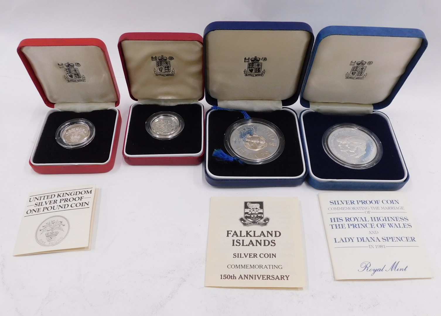 Four silver proof coins, comprising the commemorative five pound coin of The Royal Wedding of The Pr - Image 3 of 3