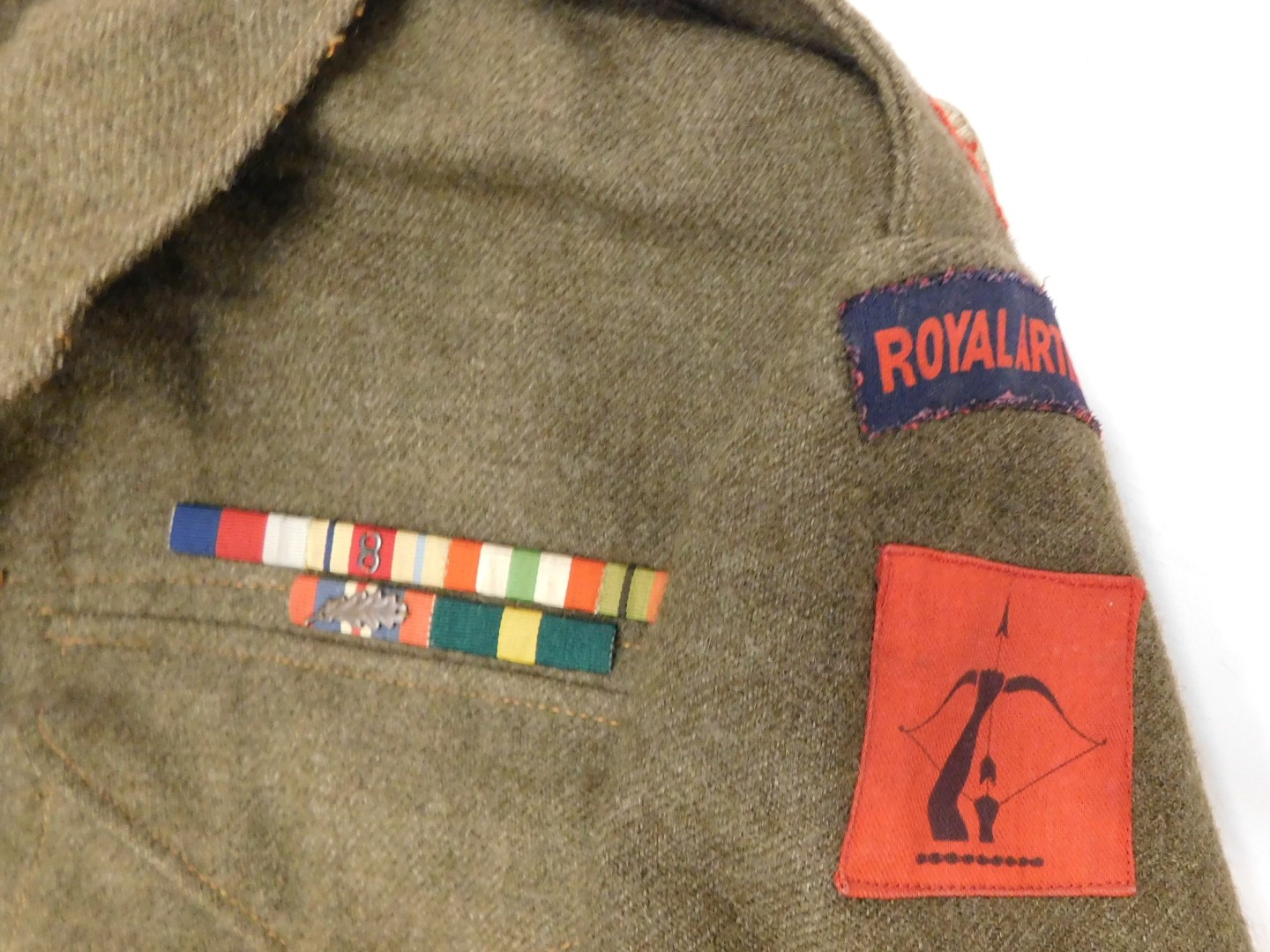 A Royal Artillery green dress uniform, an RHA waistcoat and pair of trousers, with various badges an - Image 3 of 4