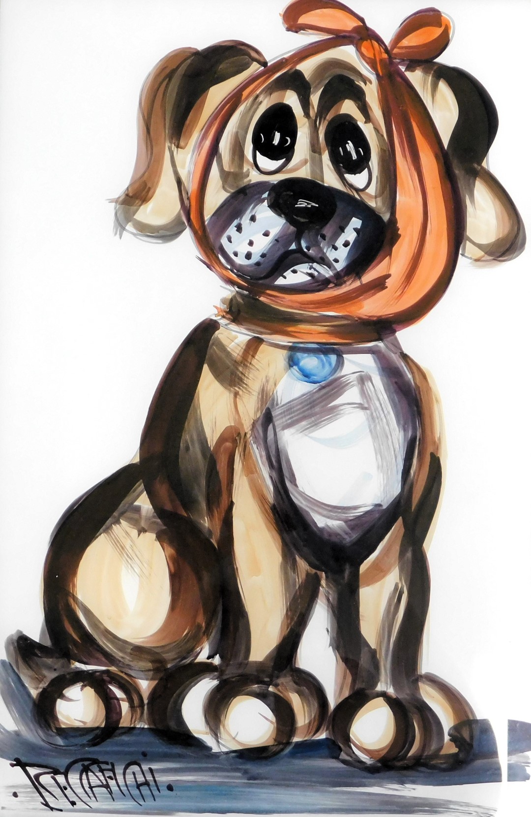 Beccafichi (20thC School). two painted glazed pictures of dogs, signed, 46cm x 29cm, and 60cm x 45cm - Image 4 of 5