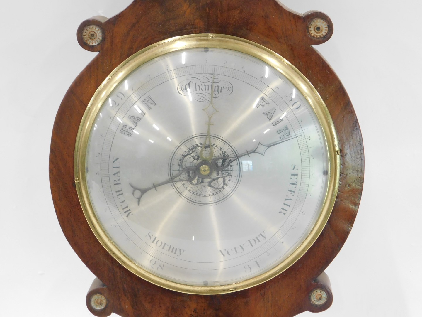 A 19thC figured mahogany wheel barometer, stamped A&J Casartelli, Liverpool, with silvered dial and - Image 2 of 3