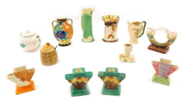 A collection of Art Deco ceramics, to include four similar Myott candlesticks.