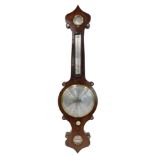 A 19thC figured mahogany wheel barometer, stamped A&J Casartelli, Liverpool, with silvered dial and