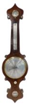 A 19thC figured mahogany wheel barometer, stamped A&J Casartelli, Liverpool, with silvered dial and