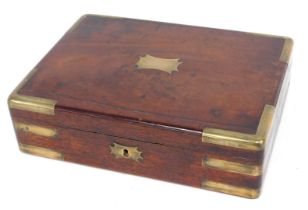 A 19thC mahogany and brass bound rectangular box, with vacant cartouche, possibly for guns, 25cm wid