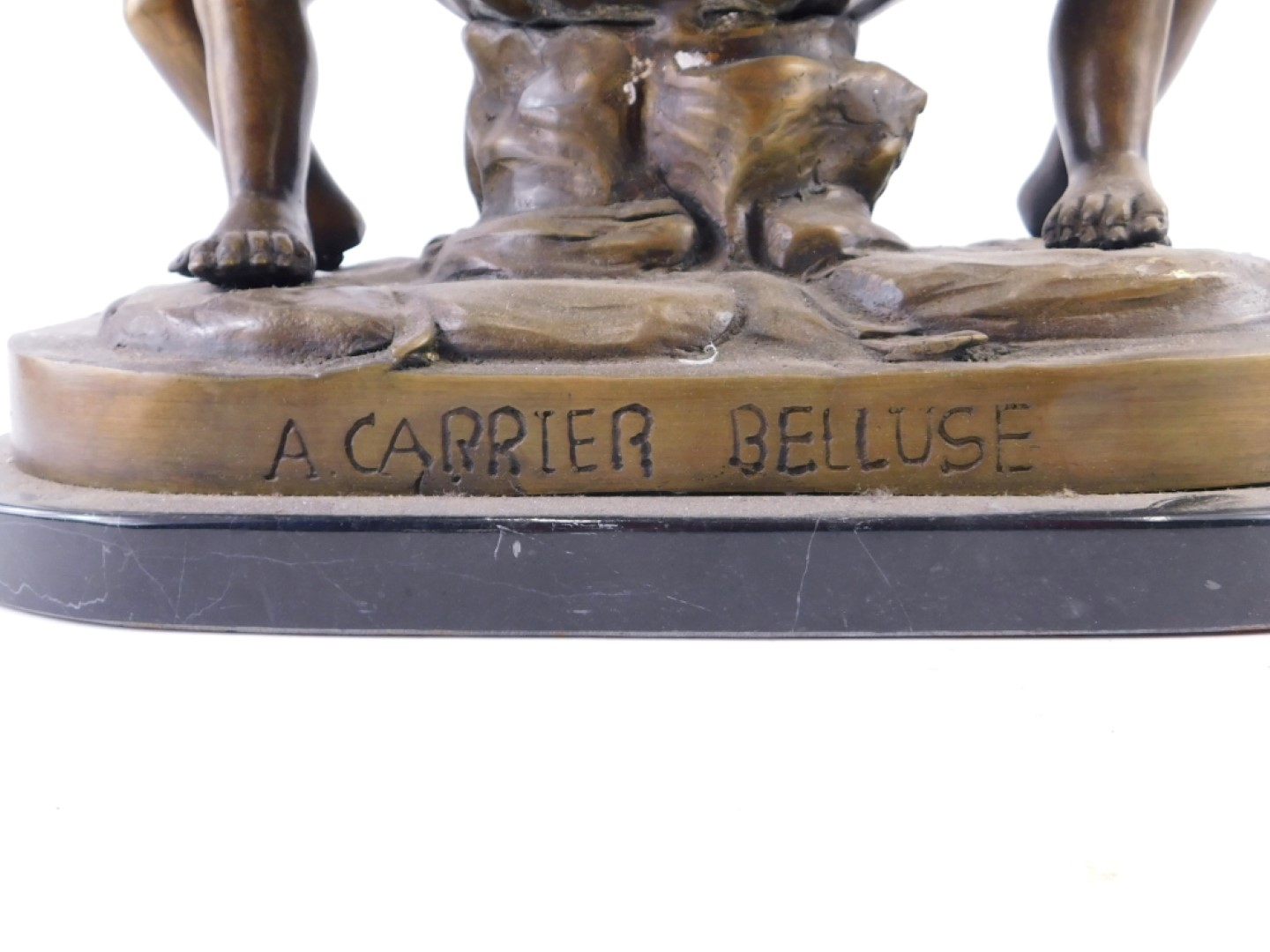 After Carrier Belleuse (French, 1824-1887) A bronzed metal sculpture of two figures beside a clam sh - Bild 2 aus 2