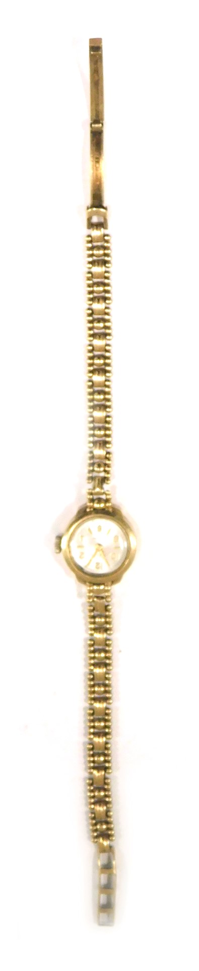 An Avia 9ct gold ladies wristwatch, the small silvered dial 1.5cm diameter, on a fancy link bracelet - Image 2 of 3