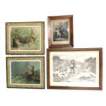 Four 19thC and later prints, comprising after Aiensen, boats in rough seas, 39cm x 49cm, and another