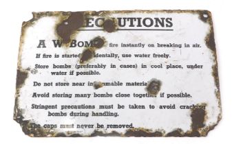 A Proportions AW Bomb enamel sign, rectangular, bearing instructions, 20cm x 31cm. (AF)