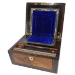 A Victorian walnut and ebonised writing slope, the rectangular top with vacant mother of pearl carto