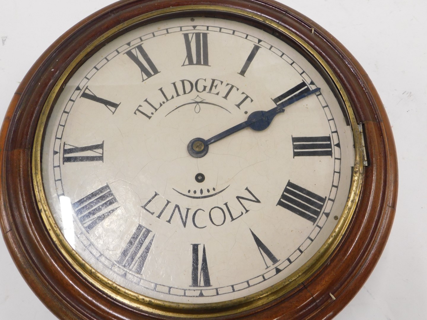 A Victorian mahogany wall clock, the painted dial bearing name TL Lidgett Lincoln, with brass bezel - Image 2 of 2