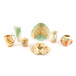 A collection of Art Deco ceramics, to include a Wade Heath flower bowl, Myott hors d'oeuvres dish, W