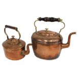 A Victorian oval copper kettle, with ebonised handle, and another copper kettle. (2)