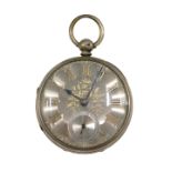 A 19thC silver pocket watch, the silvered Roman numeric dial, with gold and rose gold markers and fl