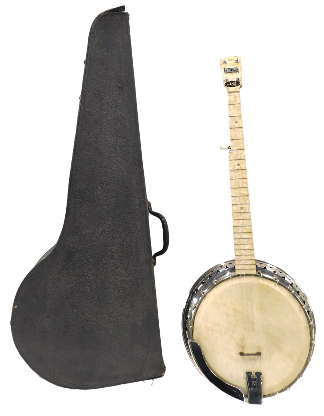 A B&S Master of London Ivory Queen banjo, with a simulated mother of pearl finger board, sides and b