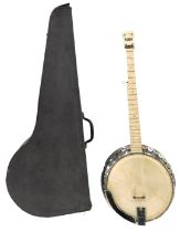 A B&S Master of London Ivory Queen banjo, with a simulated mother of pearl finger board, sides and b