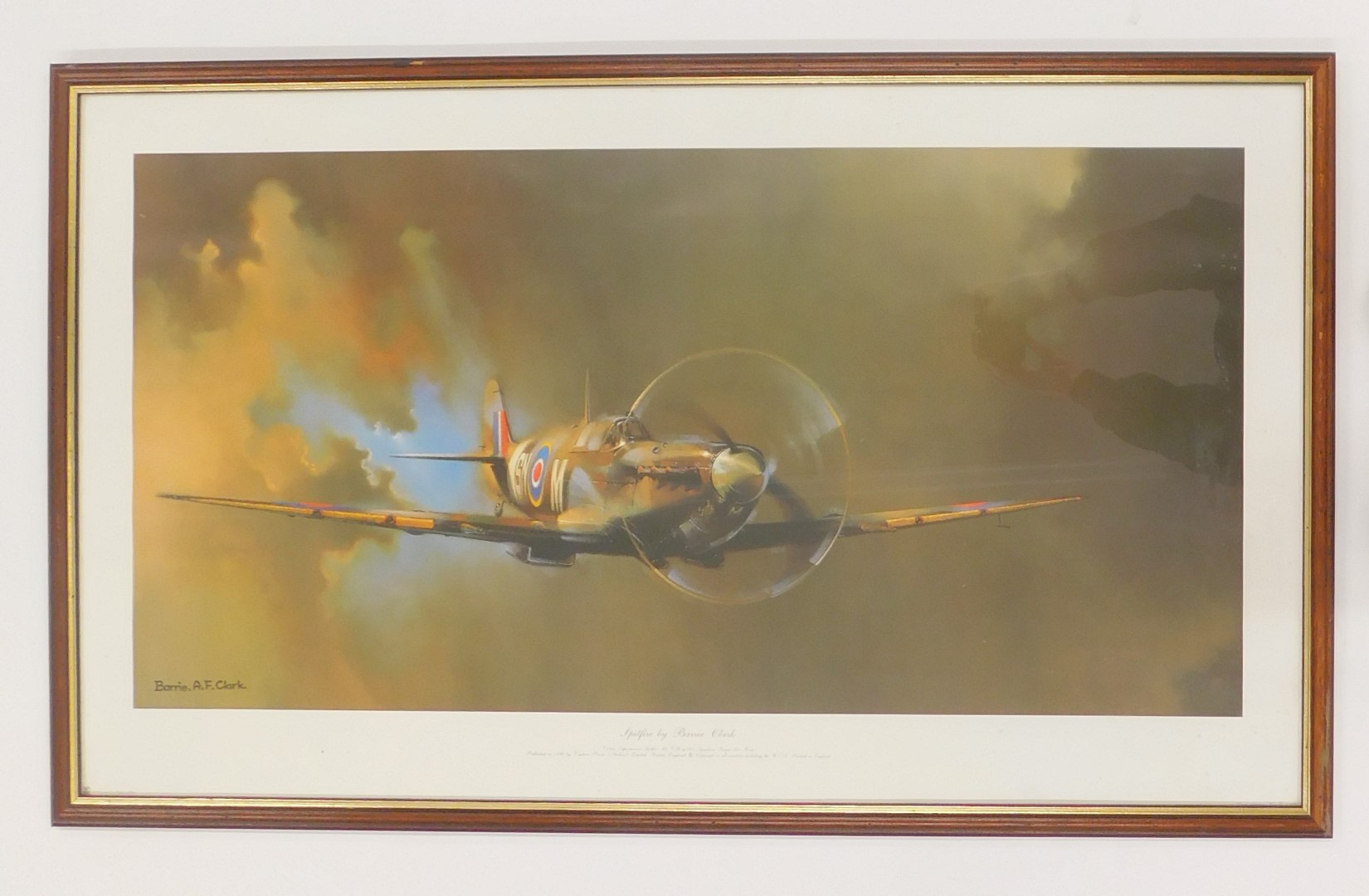 After Barry AF Clarke. Spitfire print, 45cm x 90.5cm, framed. - Image 2 of 4