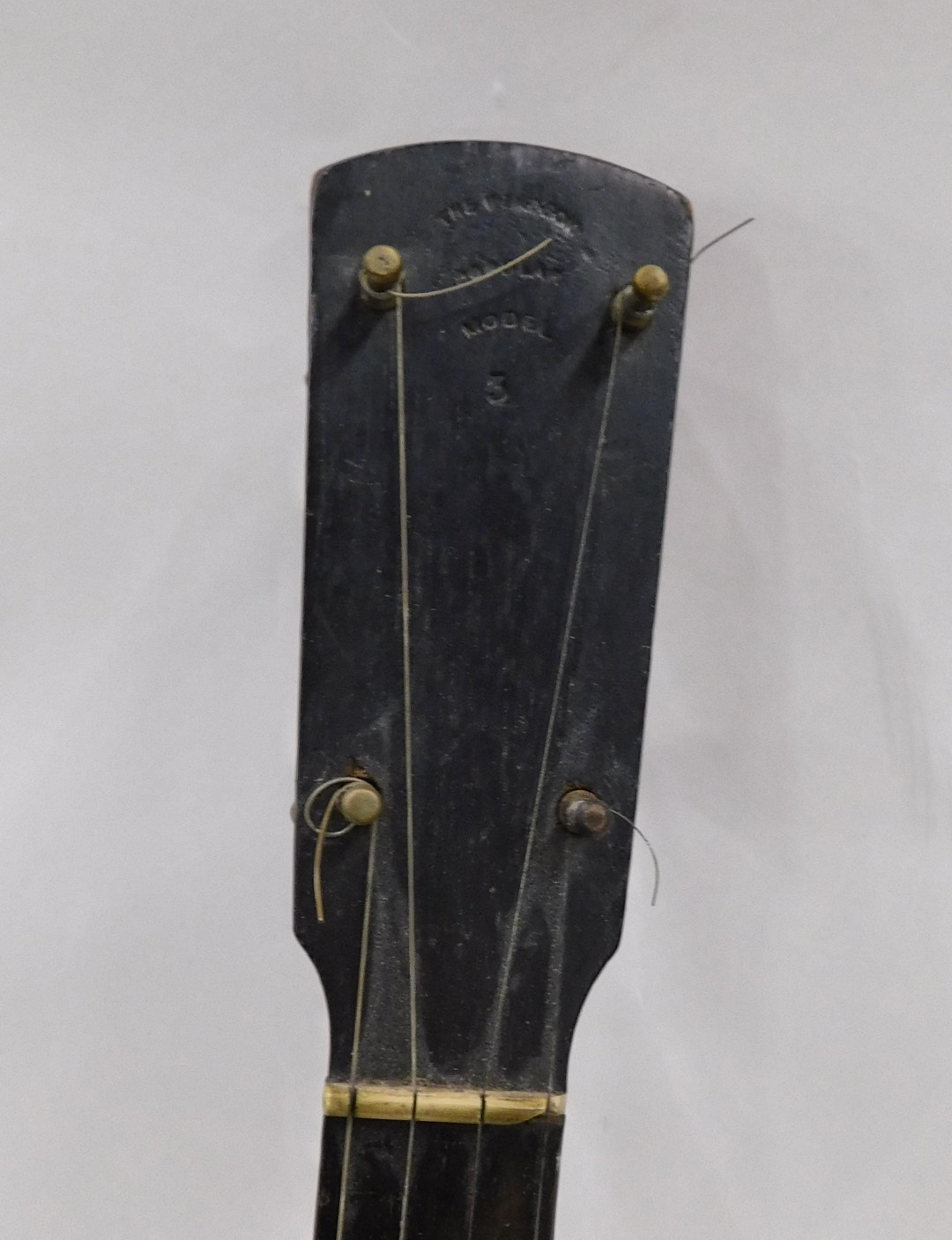 An AD Windsor Popular banjo, with ebonised and mother of pearl inlaid finger board, metal fittings, - Image 2 of 6