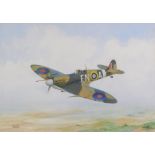 Kenneth Cooper (20thC). Spitfire, watercolour, signed, 26cm x 36.5cm, Label verso The Jack O'Lantern