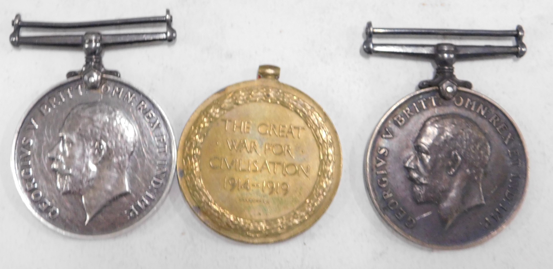 Three World War I medals, comprising two George V 1914-18, various awards, a Civilisation medal awar - Image 2 of 2