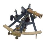 A brass and ebonised sextant by Reed & Co of Sunderland, with turned rosewood handle, in a fitted ca