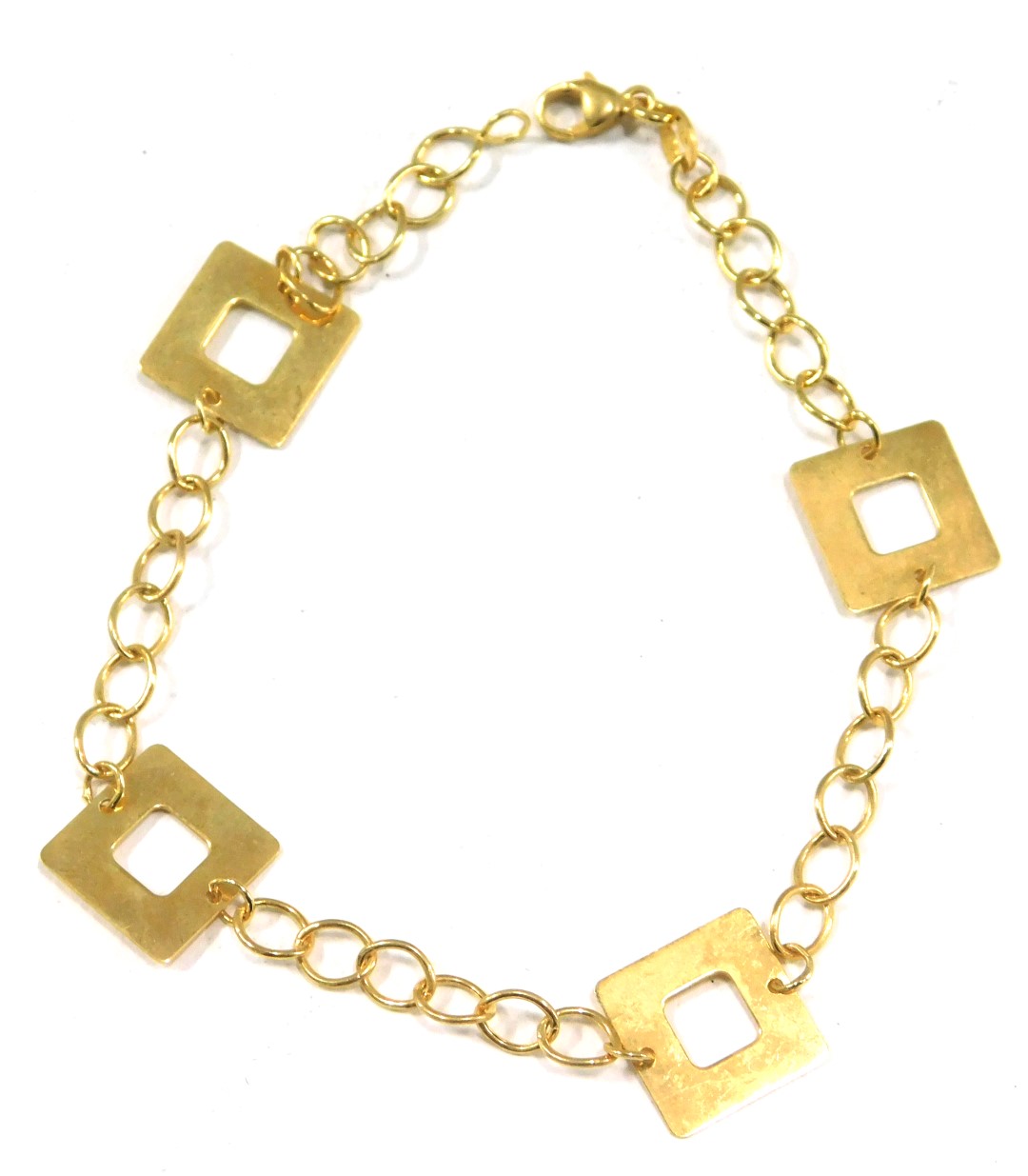 A modern bracelet, with four square link section, on yellow metal clasp, stamped 375, 18cm long, 1.9