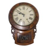 A 19thC walnut drop dial wall clock, with cream dial with Roman numerals, in pine case with eight da