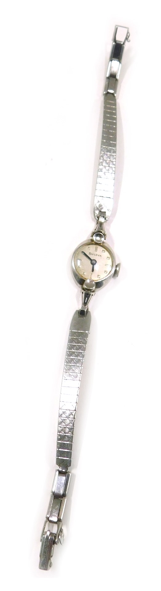 A Bulova stainless steel cased ladies wristwatch, the oval watch head, with a silvered dial and blue - Image 2 of 3