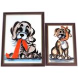 Beccafichi (20thC School). two painted glazed pictures of dogs, signed, 46cm x 29cm, and 60cm x 45cm