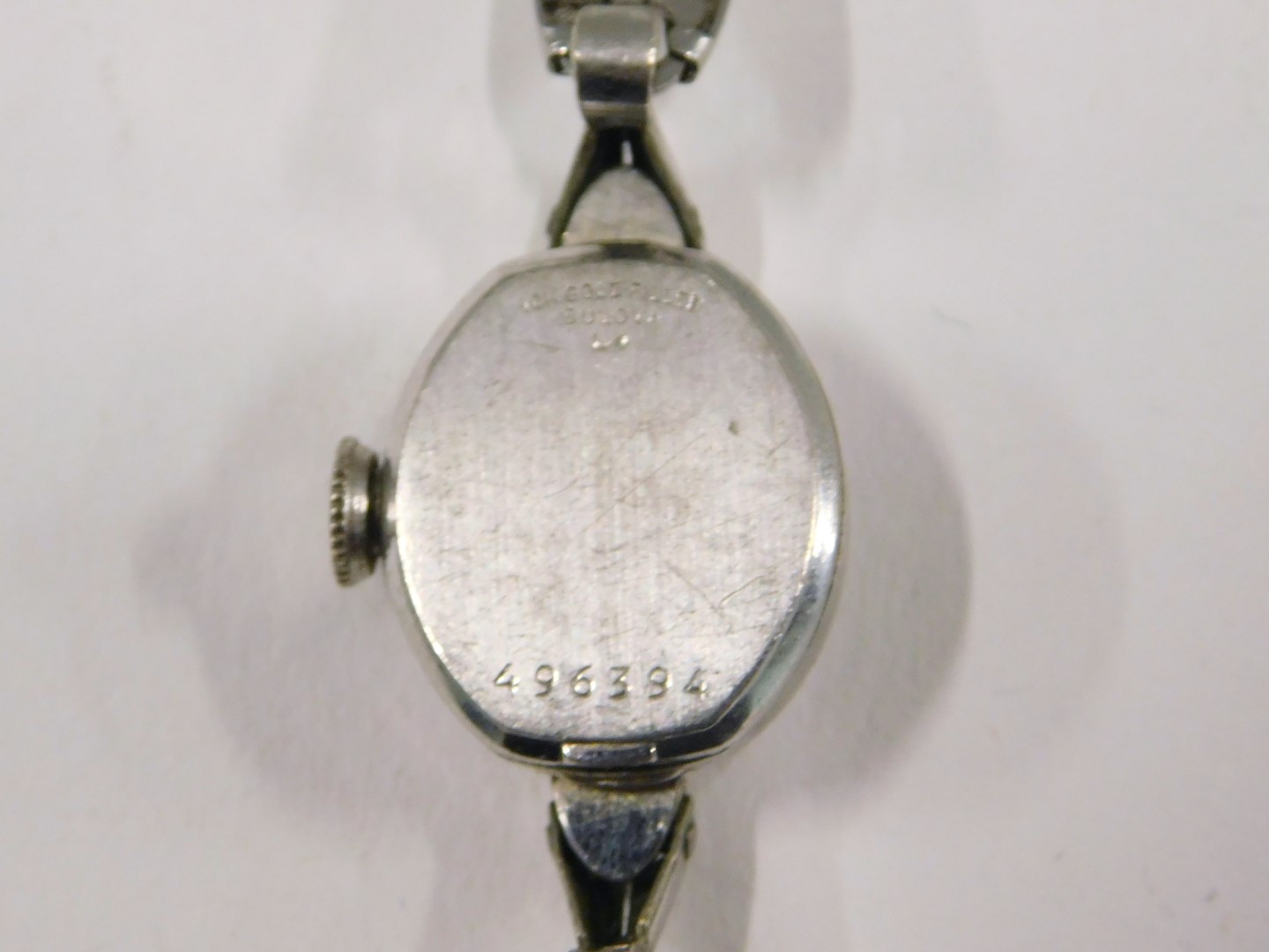 A Bulova stainless steel cased ladies wristwatch, the oval watch head, with a silvered dial and blue - Image 3 of 3