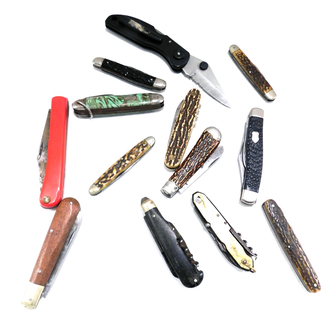 A collection of penknives, to include horn handled, wooden handled and others. (1 box)