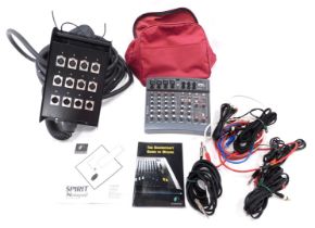 Hi-Fi equipment, comprising a Spirit Notepad mixer, splitter, pulse plug box, cabling, etc. (1 box)