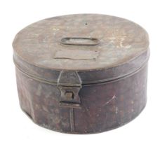 A 19thC military hat box, brass plate inscribed G. Nevill Esq, Scots Guards.