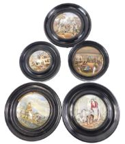 A collection of 19thC Prattware pot lids, to include Room in which Shakespeare was born, etc.