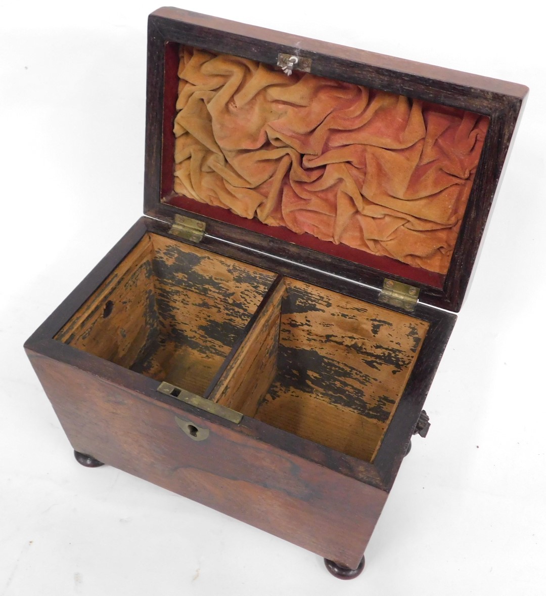 A George III partridge wood tea caddy, with rosewood and boxwood strung borders, and canted corners, - Image 2 of 3