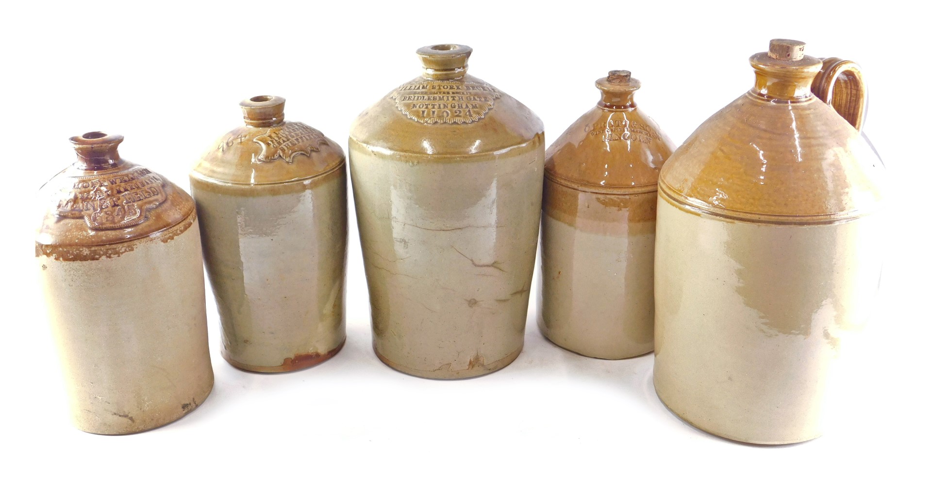 A collection of stoneware flagons, to include Pratt & Sons of Lincoln, Banks of Sheffield, etc. (som