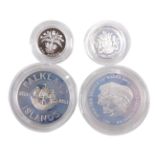 Four silver proof coins, comprising the commemorative five pound coin of The Royal Wedding of The Pr