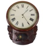 An American drop dial wall clock, the dial later painted with Roman numerals, 48cm high.