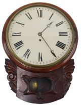 An American drop dial wall clock, the dial later painted with Roman numerals, 48cm high.