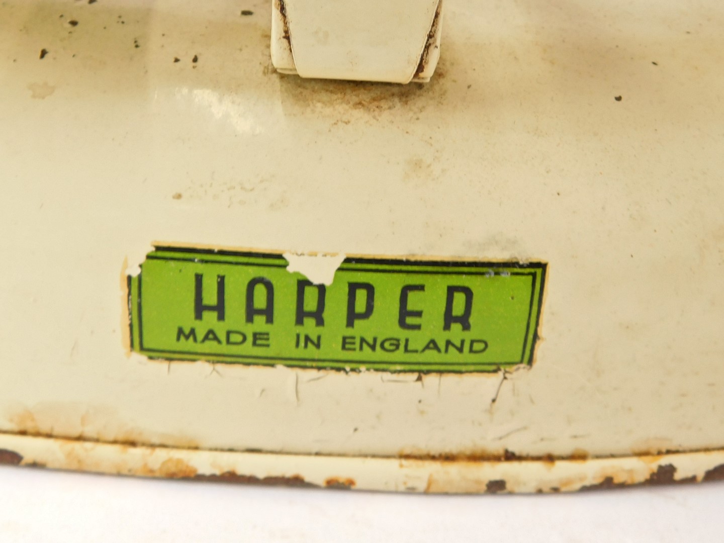 A Harper enamel kitchen scale, cream painted with a selection of weights, table spoon, glass bottle, - Image 3 of 7