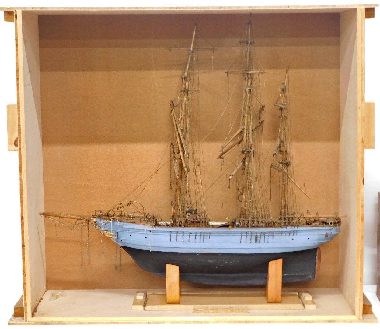 A large scratch built model of a three masted sailing ship, with blue and black painted hull, 110cm - Image 5 of 5