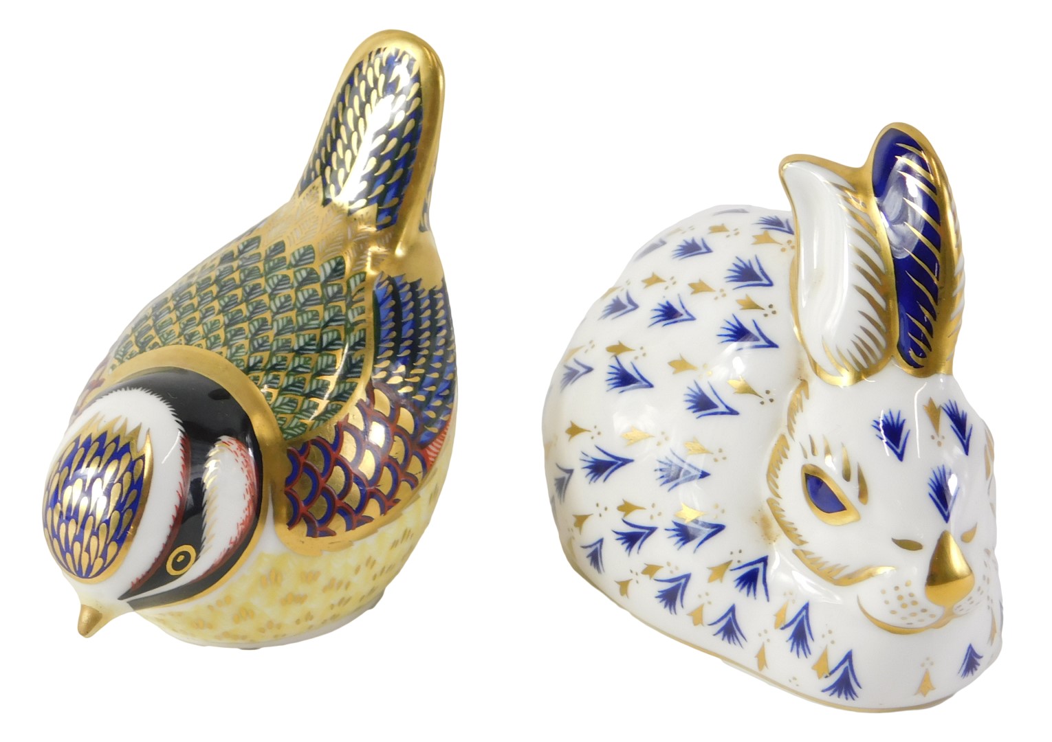 Two Royal Crown Derby paperweights, comprising Blue Tit with silvered stopper, 7cm high, and a seate