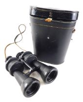 A pair of German WWII marine binoculars, 7x50 BEH, 23cm high, in black leather fitted case, indistin