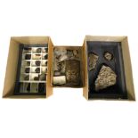 A collection of fossilised ammonite, coral, mineral, and mineral samples. (3 boxes)