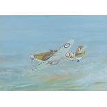 Kenneth Cooper (20thC). Spitfire, watercolour, attributed verso, 26cm x 37cm. Gallery label verso.