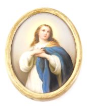 A 19thC continental painted porcelain portrait plaque, probably Berlin or Vienna, depicting Mary Mag